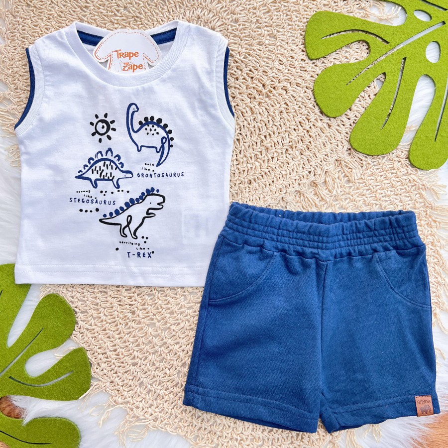 Conj. Regata Stegosaurus e Bermuda em Moletinho - Azul Marinho